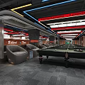 Billiard Room Interior Design With Pool Tables Modern Lighting And Comfortable Seats 3d model