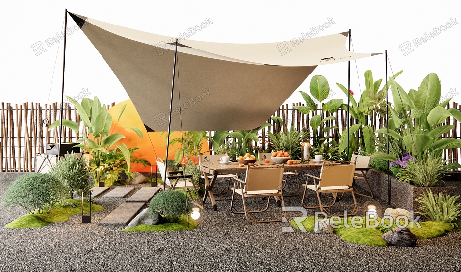 Modern Camping Tent Landscape Cafe Outdoor Table and Chair Plant Pile Plant Combination Courtyard Garden Landscape Tent model