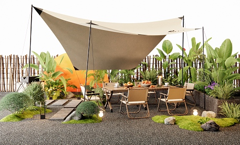 Modern Camping Tent Landscape Cafe Outdoor Table and Chair Plant Pile Plant Combination Courtyard Garden Landscape Tent 3d model