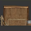 Vintage Wooden Street Stall Structure With Rustic Countertop Bench And Small Object On Stump