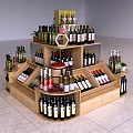 Wooden Display Shelf Showcasing Various Wine Bottles On Multiple Layers 3d model
