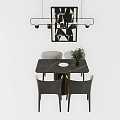 Modern Dining Table Set With Marble Top Gray Chairs Hanging Light And Geometric Wall Art 3d model