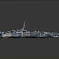 Detailed Blue And White Camouflage Warship Model With Deck Bridge And Chimney