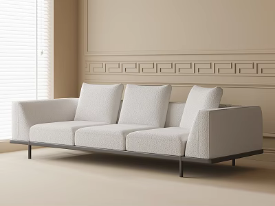 Modern Beige Multi-seat Sofa In Minimalist Living Room With Light Walls And Window Blinds 3d model