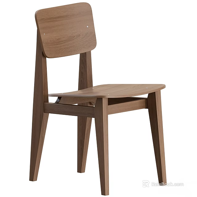 Modern Wooden Single Chair With Simple Backrest And Minimalist Design Style 3d model 