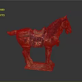 Colorful Ancient Hand Carved Horse Sculpture with Intricate Saddle and Standing Pose