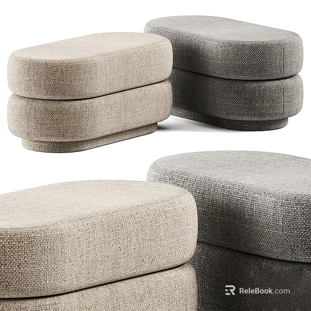 Modern Fabric Ottomans in Beige and Gray Stacked for Living Room Decor 3d model 