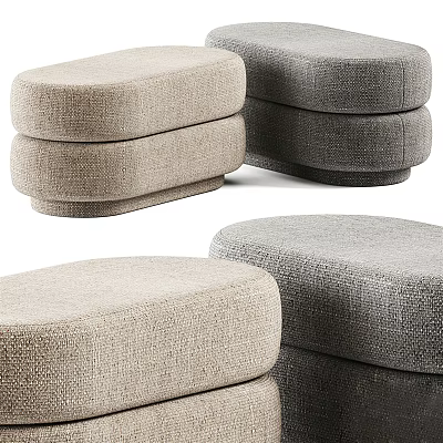 Modern Fabric Ottomans in Beige and Gray Stacked for Living Room Decor 3d model