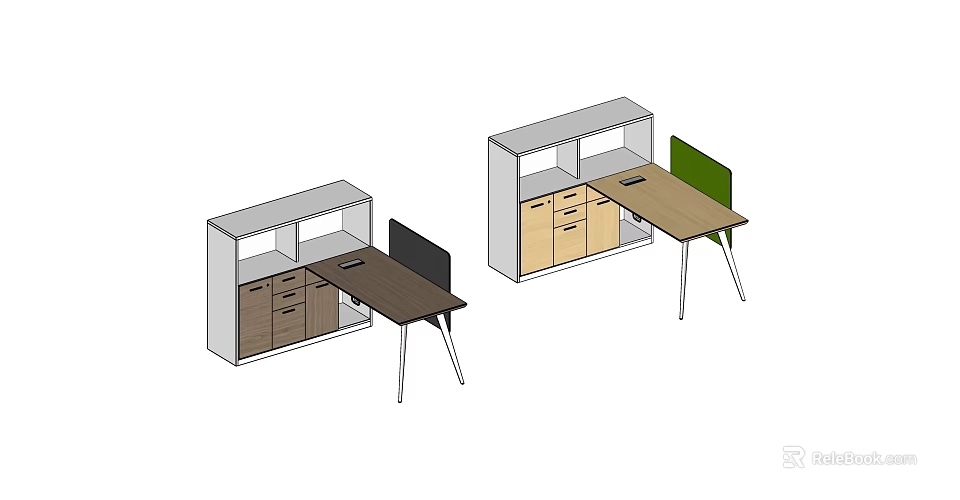 Modern Office Desk Designs With Cabinets Drawers Dark Light And Green Tabletops 3d model 