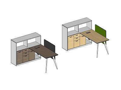 Modern Office Desk Designs With Cabinets Drawers Dark Light And Green Tabletops 3d model