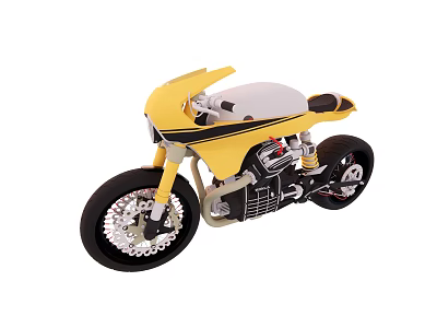 Yellow Modern Motorcycle With Gray Seat Black Stripes And Black Wheels 3d model