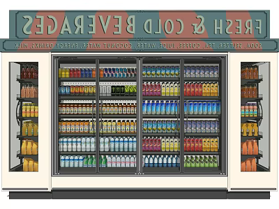 Commercial Display Refrigerator Fully Stocked With Assorted Fresh Cold Beverages 3d model