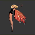 3D Rendering Of Fantasy Female Character With Black Bodysuit Hat And Orange Butterfly Wings
