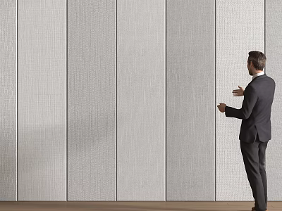 Sleek Modern Light Gray Textured Wall Panels Showcased In Interior Space By Man 3d model