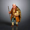 Man Carrying Lamb Holding Stick Wearing Brown Cloak And Blue Pants