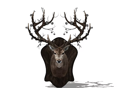 Deer Head Wall Decor with Branch Like Antlers and Decorative Design 3d model