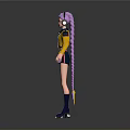 3D Character With Pink Hair Headphones Yellow Jacket Shorts And Purple Socks Shoes