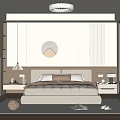 Modern Minimalist Bedroom Interior Design With Circular Mirror Bedside Tables Lamps And Soft Rug