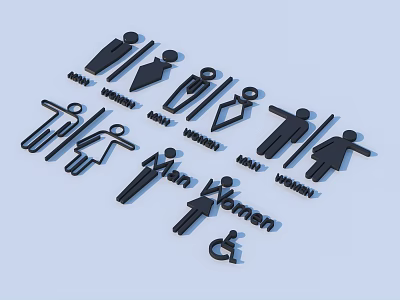 Household Human Figure Icon Set With Man Woman Boy Girl Disabled Labels 3d model