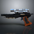 Modern Tactical Gun With Black Body Silver Scope Wooden Grip And Metal Components