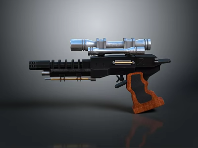 Modern Tactical Gun With Black Body Silver Scope Wooden Grip And Metal Components 3d model