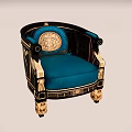 Classic Style Single Armchair With Blue Cushion Black Gold Accents And Carved Legs