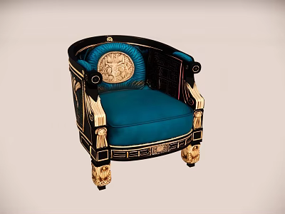 Classic Style Single Armchair With Blue Cushion Black Gold Accents And Carved Legs 3d model