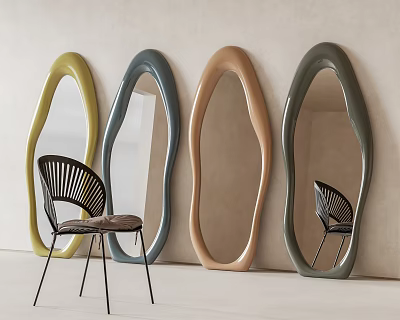 Colorful Irregular Mirrors And Chair In Minimalist Space 3d model
