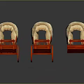 Three Vintage Red Wagons With White Canvas Covers And Wooden Wheels