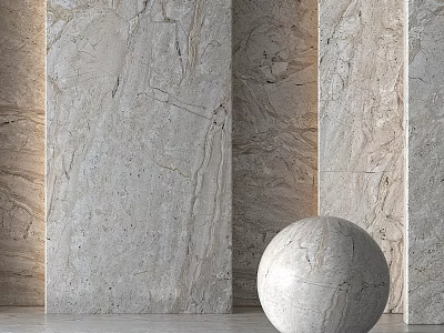 Natural Beige Marble Components With Vertical Slabs And Round Sphere 3d model