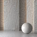 Natural Beige Marble Components With Vertical Slabs And Round Sphere