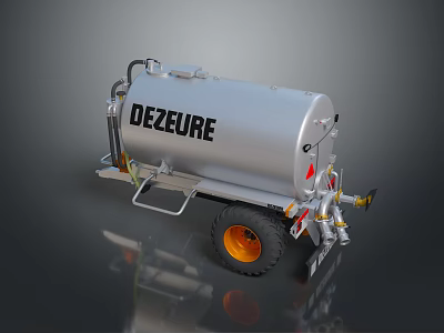 DEZEURE Silver Tank Functional Vehicle With Orange Wheels Pipes And Accessories 3d model