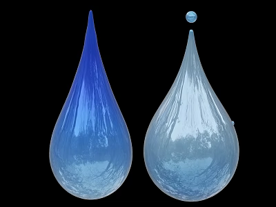 Modern Water Fountain With Teardrop Glass Decorative Features In Blue And Clear 3d model