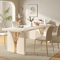 Elegant Modern White Gold Dining Table Set with Chairs Decorative Vase Fruit Plate and Plants