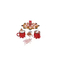 Festive Red Mugs Marshmallows Gingerbread Man Snowman And Three Tier Tray With Cookies Candy Canes