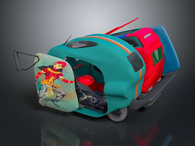 Colorful Children's Toy Car With Open Door And Cartoon Character Interior Details 3d model