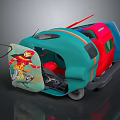 Colorful Children's Toy Car With Open Door And Cartoon Character Interior Details
