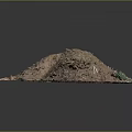 Natural Dirt Pile With Dry Branches And Small Green Plants On Dark Background