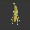 Cartoon Anthropomorphic Banana Character With White Eyes Open Mouth and Limbs Standing on Black Surface