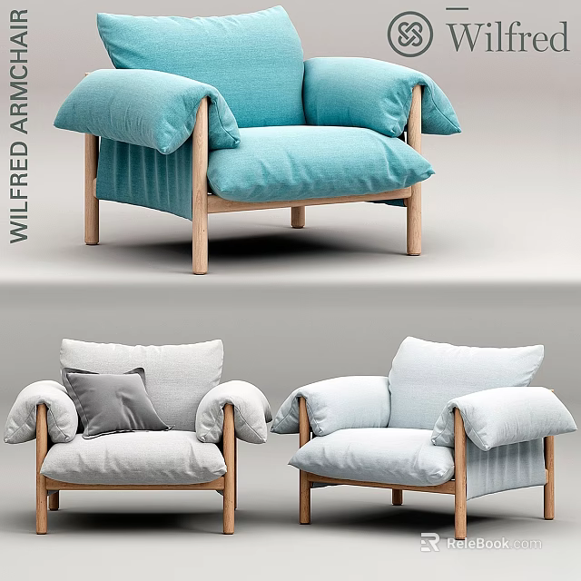 Comfortable Modern Upholstered Accent Chairs With Wooden Legs And Soft Tones 3d model 