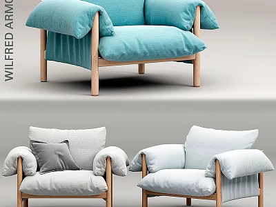 Comfortable Modern Upholstered Accent Chairs With Wooden Legs And Soft Tones 3d model