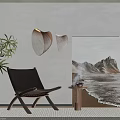 Luxury Leather Lounge Chair In Warm Living Room With Wooden Pendant Lights And Landscape Artwork