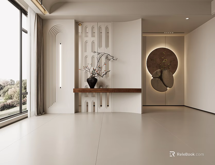 Modern Foyer Corridor With Minimalist Decor And Natural Light 3d model 