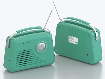 Green Handheld Portable Radio Daily Electrical Appliance with Retro Design and Antenna 3d model