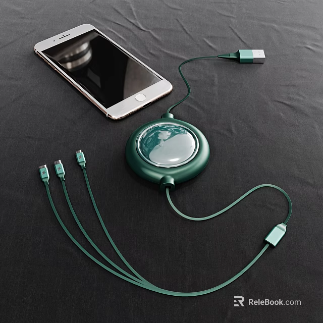 Smartphone Charging Station With Green Globe Design Multi Port Charger And Charging Cables 3d model 