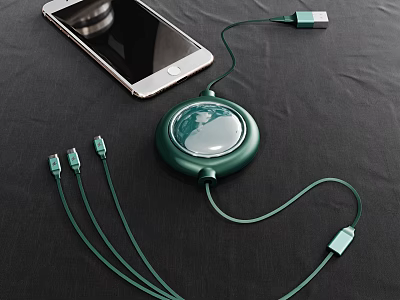 Smartphone Charging Station With Green Globe Design Multi Port Charger And Charging Cables 3d model