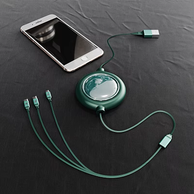 Smartphone Charging Station With Green Globe Design Multi Port Charger And Charging Cables 3d model