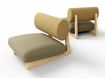 Modern Accent Chairs With Wooden Frame And Beige Green Fabric Cushions 3d model