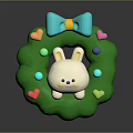 Cute Green Decorative Wreath With White Rabbit Blue Bow And Colorful Hearts