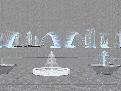 Various Styles Ornamental Fountains With Tiered And Circular Base In Urban Setting 3d model